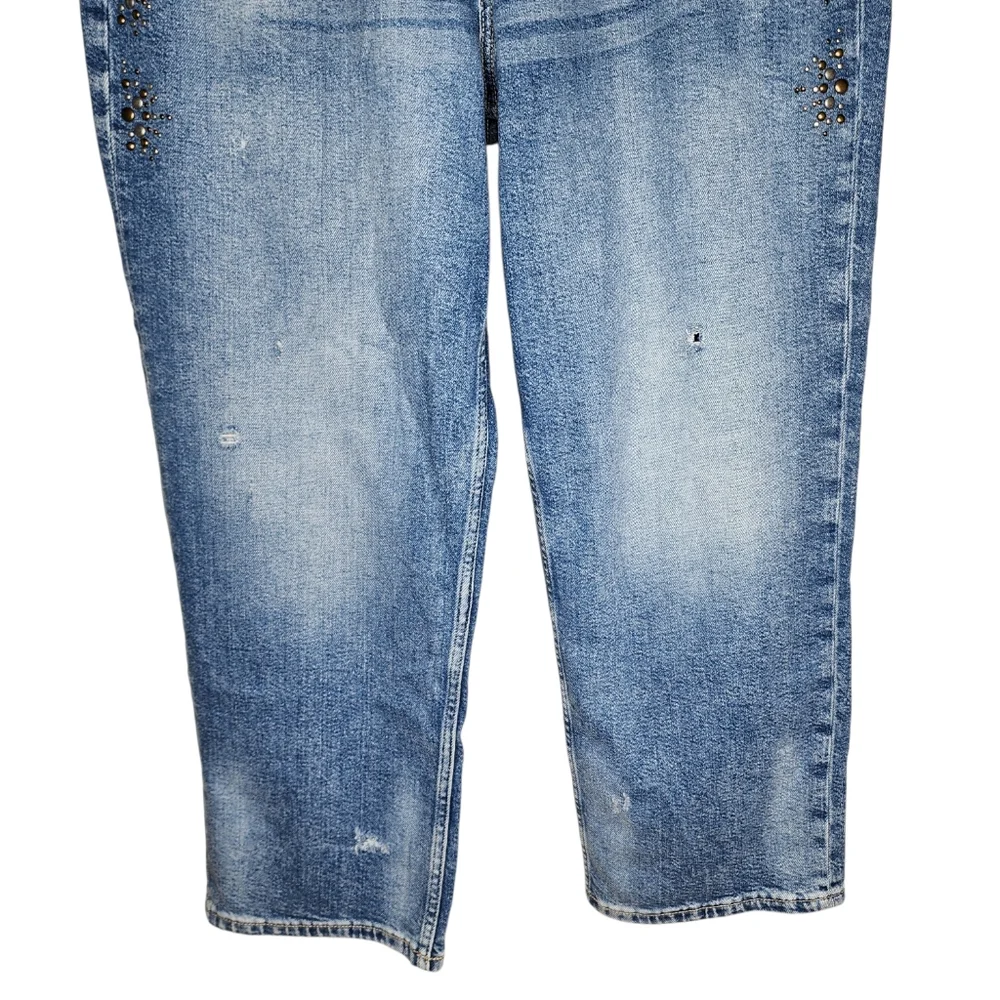 Arizona Jean Co Highest Rise Straight Leg Studded Distressed Jeans Blue Women 12
